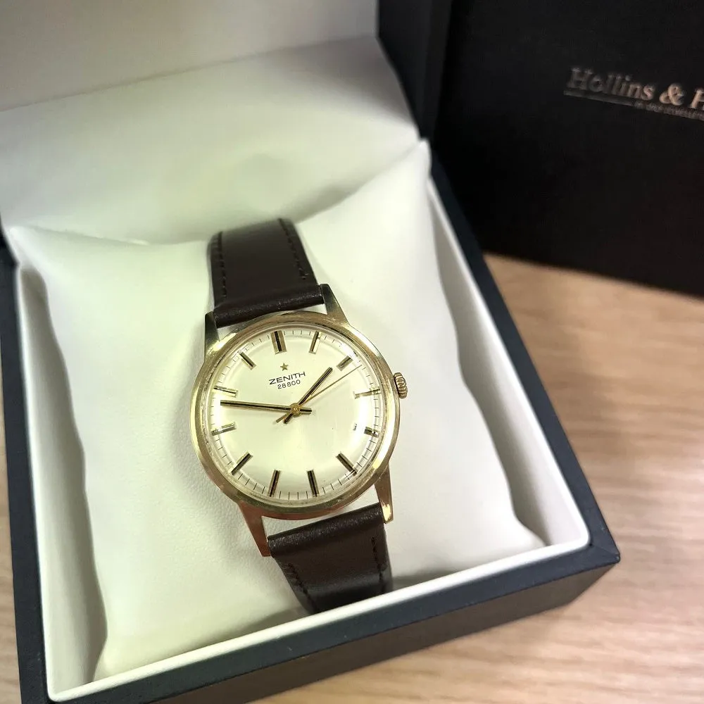 Pre Owned 9ct Gold Vintage Zenith Leather Strap Mechanical Watch RW0543