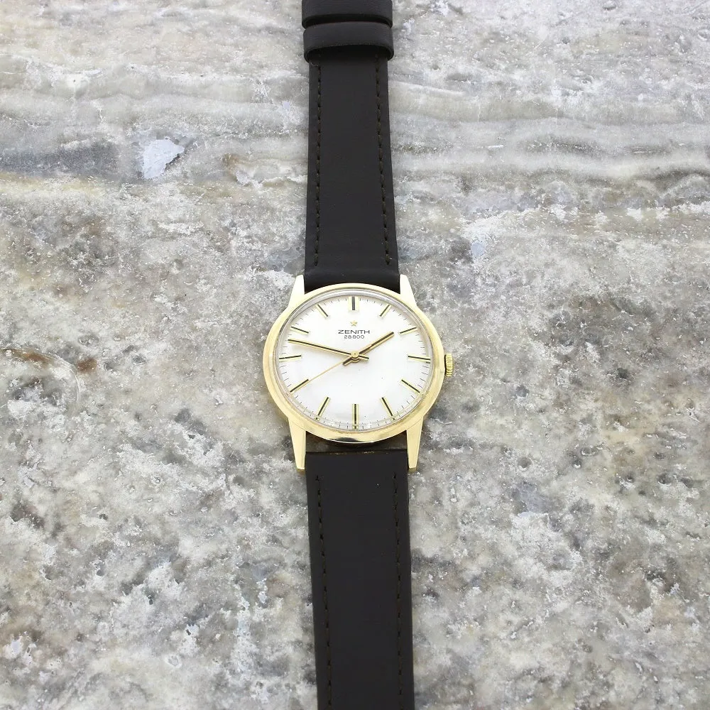 Pre Owned 9ct Gold Vintage Zenith Leather Strap Mechanical Watch RW0543