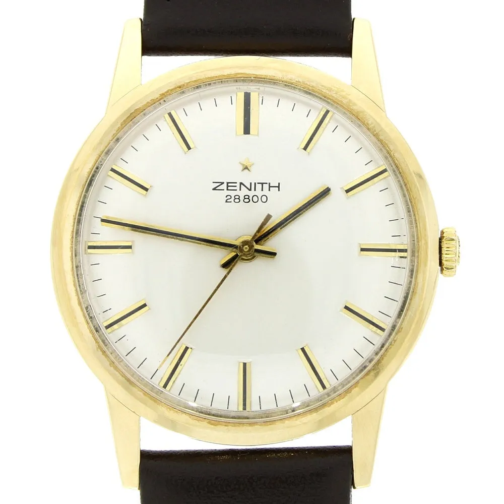 Pre Owned 9ct Gold Vintage Zenith Leather Strap Mechanical Watch RW0543