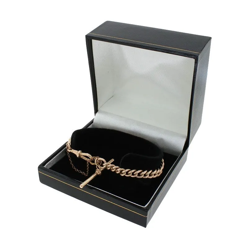 Pre Owned 9ct Rose Gold Rounded Graduated Curb Bracelet With T-Bar
