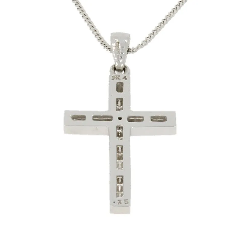 Pre Owned 9ct White Gold 0.25ct Diamond Set Cross Pendant And Chain Necklace