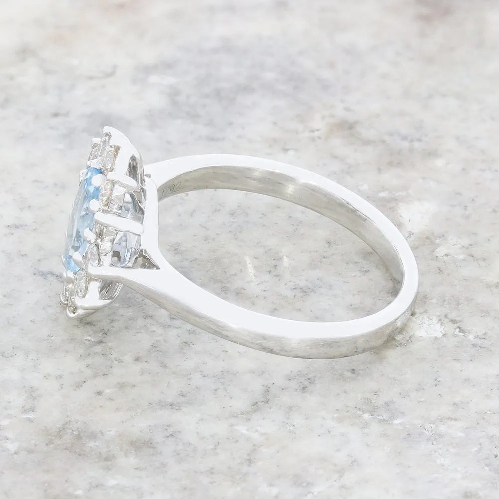 Pre Owned 9ct White Gold 0.90ct Aquamarine and 0.50cts Diamond Cluster Ring