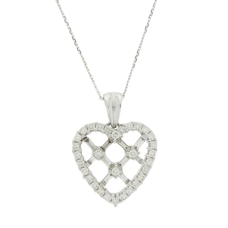 Pre Owned 9ct White Gold 1.25cts Diamond Set Heart Pendant and Chain Necklace