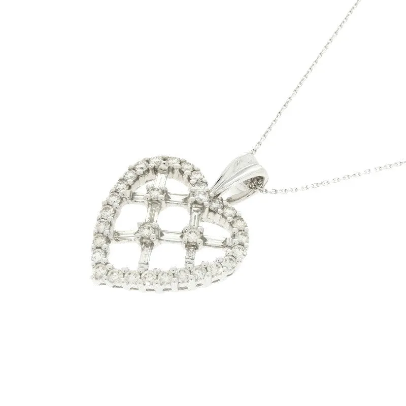 Pre Owned 9ct White Gold 1.25cts Diamond Set Heart Pendant and Chain Necklace