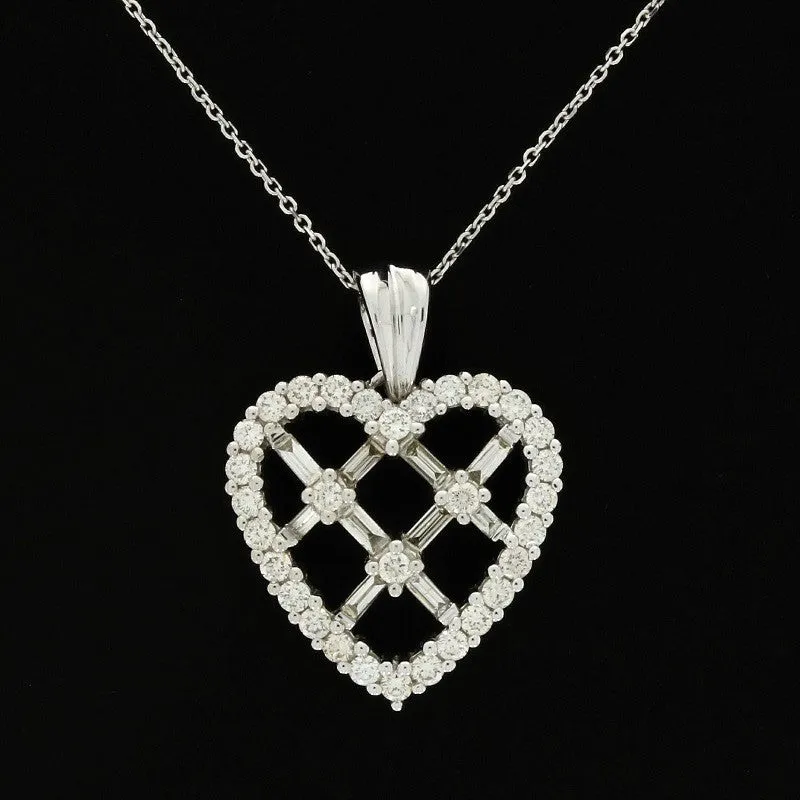 Pre Owned 9ct White Gold 1.25cts Diamond Set Heart Pendant and Chain Necklace
