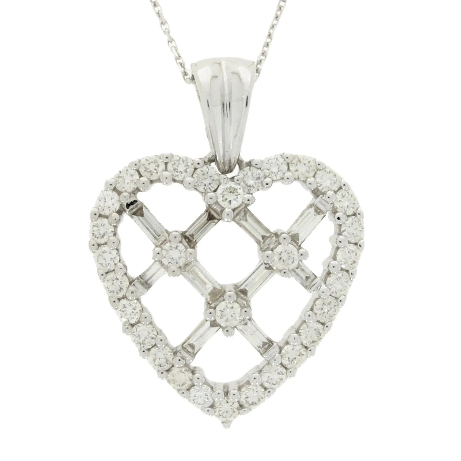 Pre Owned 9ct White Gold 1.25cts Diamond Set Heart Pendant and Chain Necklace