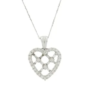 Pre Owned 9ct White Gold 1.25cts Diamond Set Heart Pendant and Chain Necklace