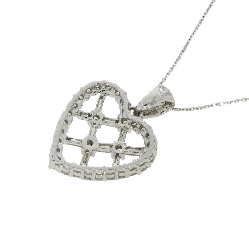 Pre Owned 9ct White Gold 1.25cts Diamond Set Heart Pendant and Chain Necklace