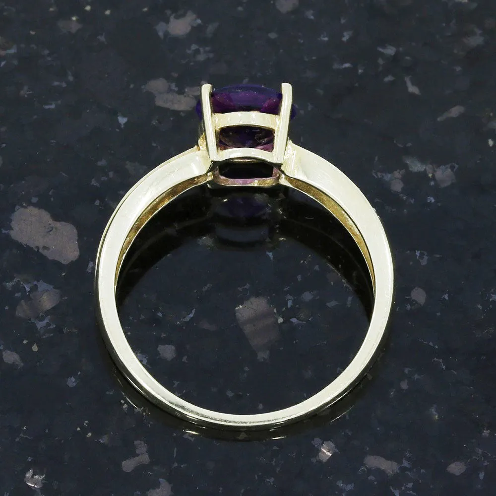 Pre Owned 9ct Yellow Gold Amethyst and Diamond Ring