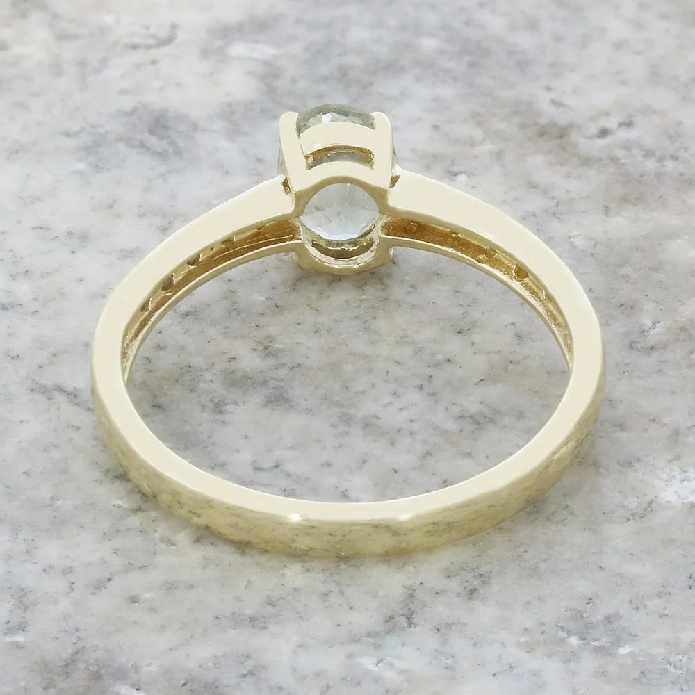 Pre Owned 9ct Yellow Gold Aquamarine and Diamond Solitaire Ring