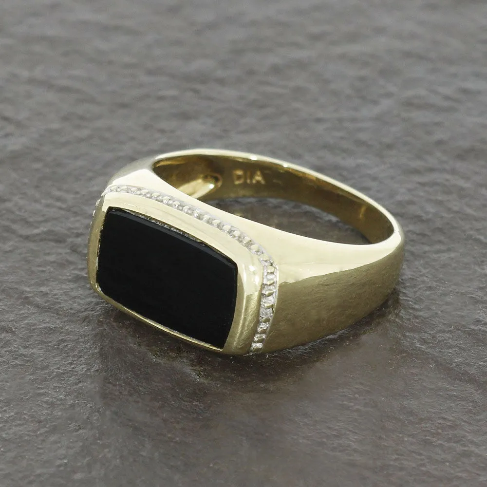 Pre Owned 9ct Yellow Gold Black Onyx Mens Signet Ring