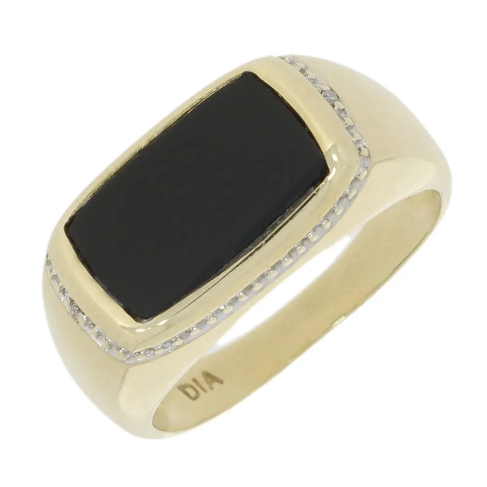 Pre Owned 9ct Yellow Gold Black Onyx Mens Signet Ring