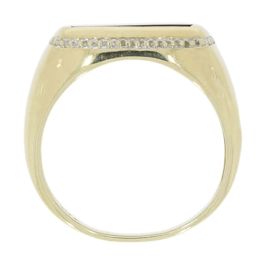 Pre Owned 9ct Yellow Gold Black Onyx Mens Signet Ring