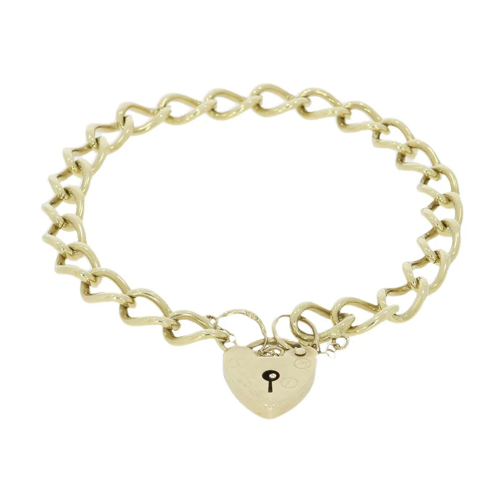 Pre Owned 9ct Yellow Gold Charm Bracelet With Padlock Fasten