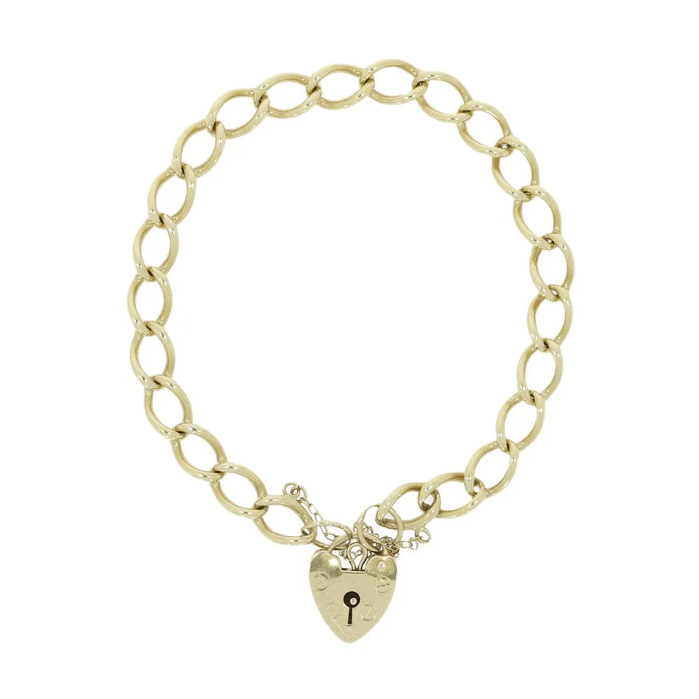 Pre Owned 9ct Yellow Gold Charm Bracelet With Padlock Fasten