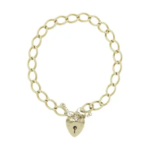 Pre Owned 9ct Yellow Gold Charm Bracelet With Padlock Fasten