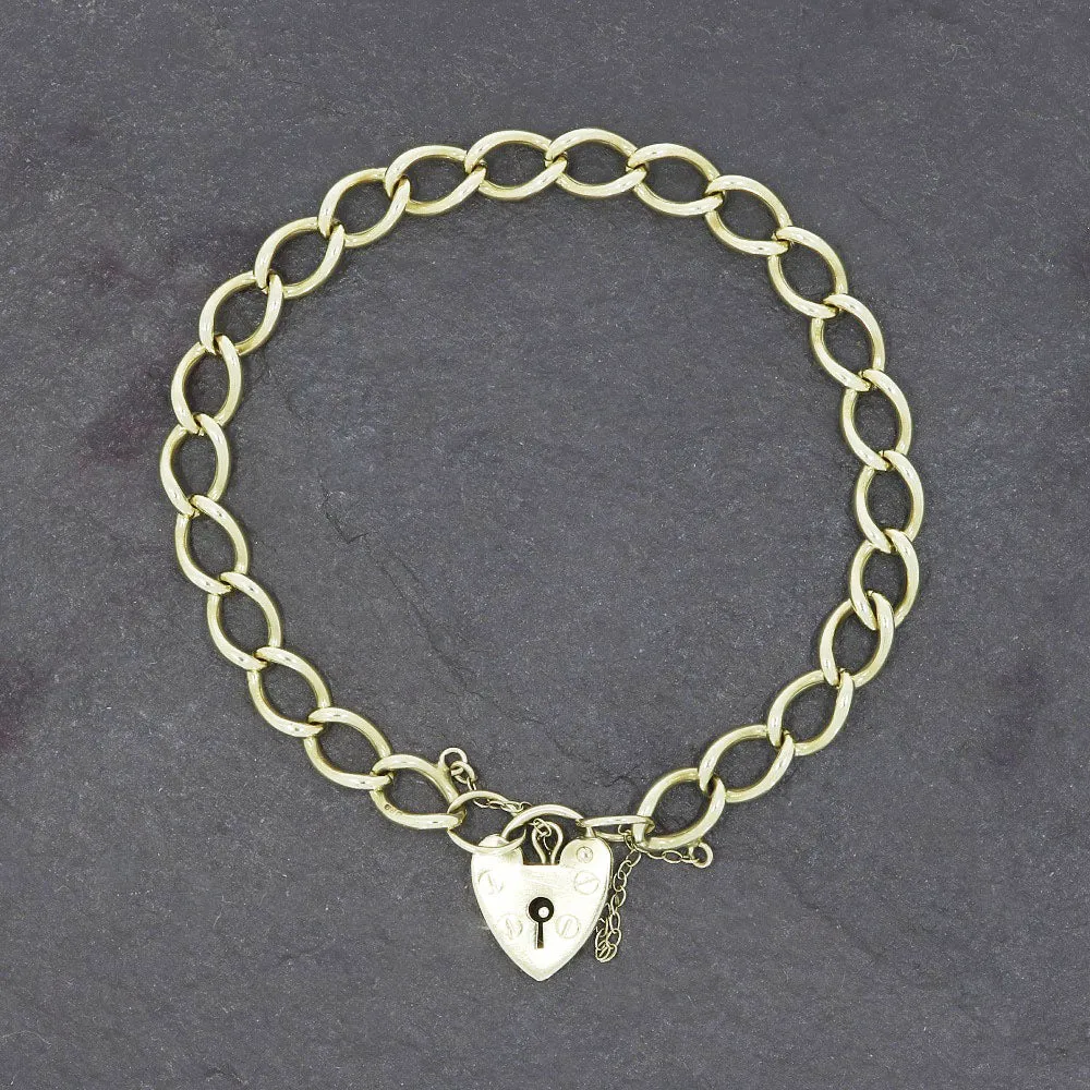 Pre Owned 9ct Yellow Gold Charm Bracelet With Padlock Fasten