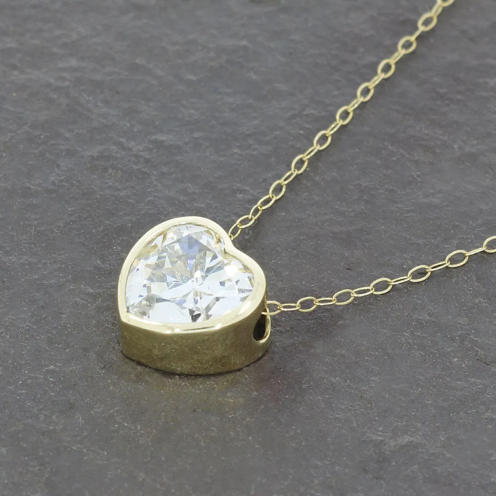 Pre Owned 9ct Yellow Gold Cubic Zirconia Heart Pendant
