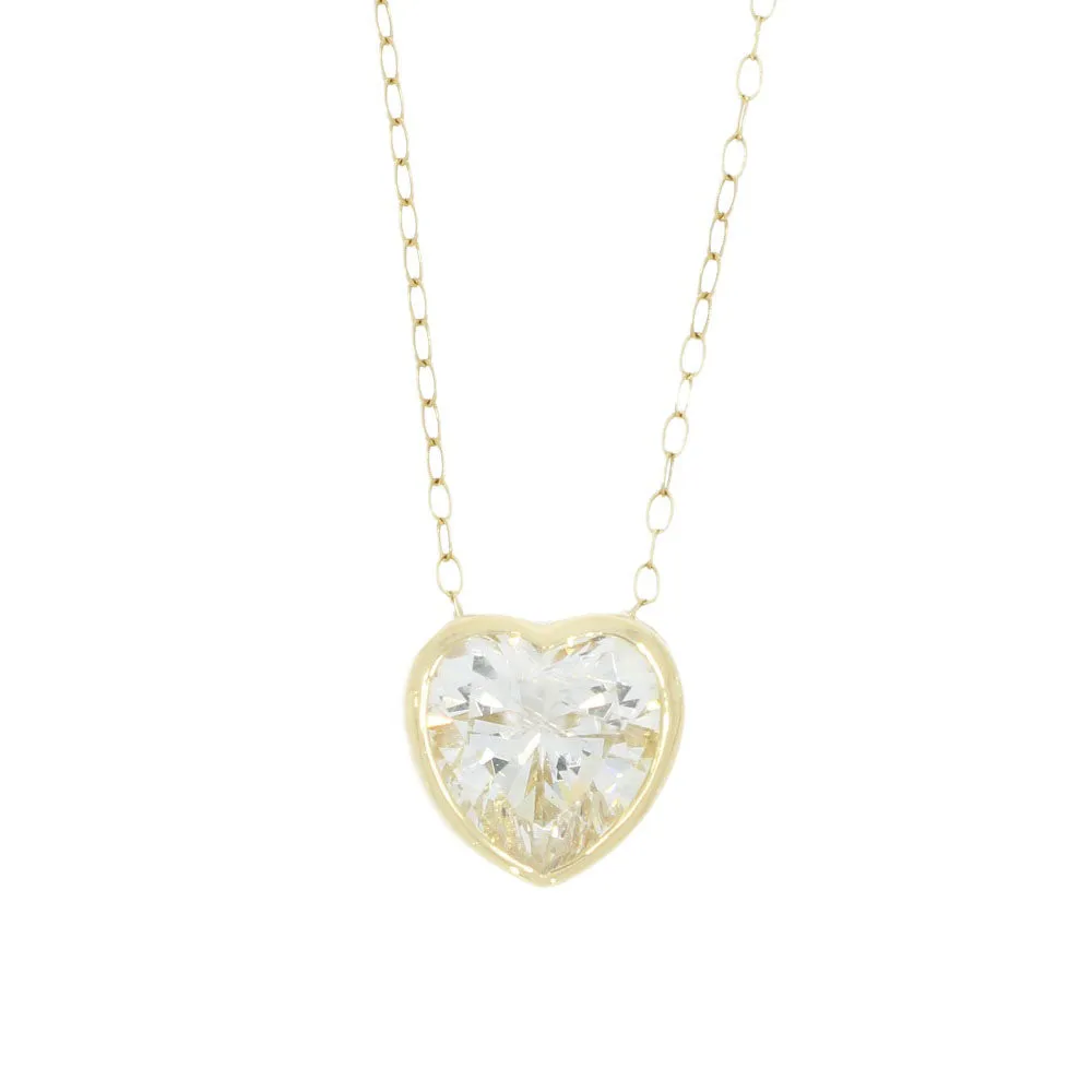 Pre Owned 9ct Yellow Gold Cubic Zirconia Heart Pendant