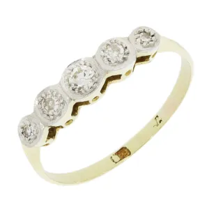 Pre Owned 9ct Yellow Gold Diamond Half Eternity Vintage Ring