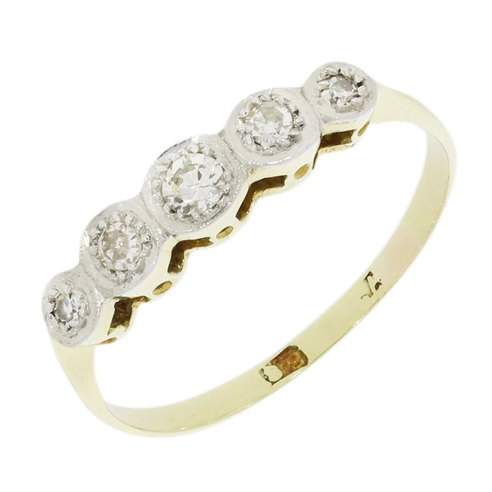 Pre Owned 9ct Yellow Gold Diamond Half Eternity Vintage Ring