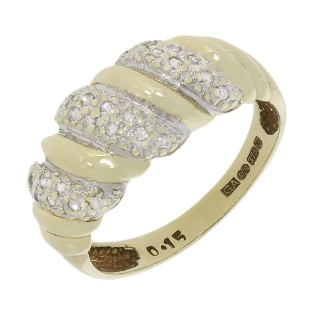 Pre Owned 9ct Yellow Gold Diamond Set Croissant Dome Ring
