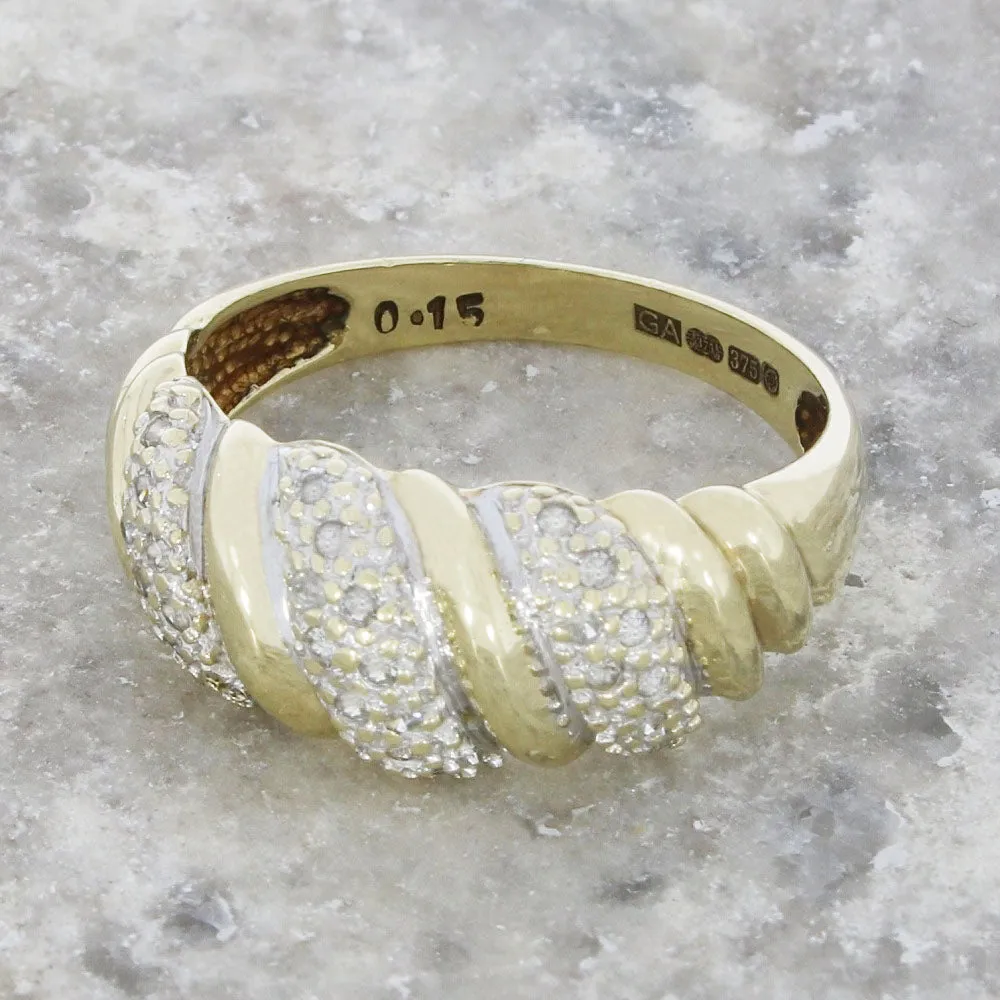 Pre Owned 9ct Yellow Gold Diamond Set Croissant Dome Ring