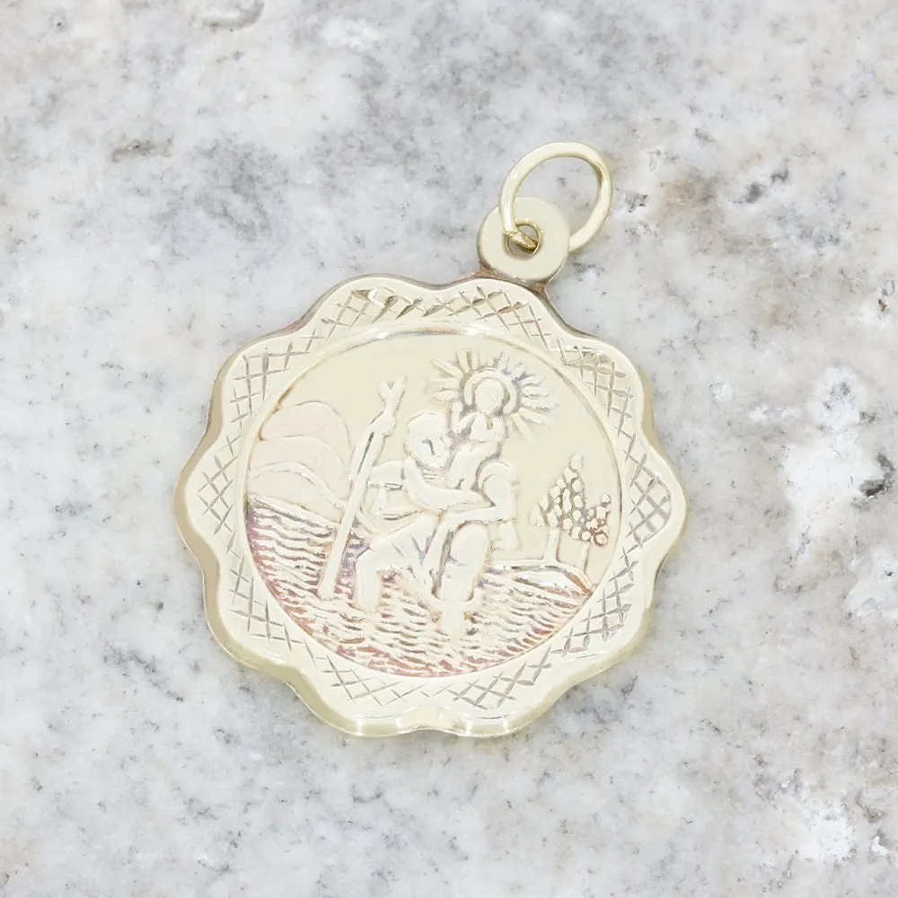 Pre Owned 9ct Yellow Gold Double Sided St Christophers Pendant