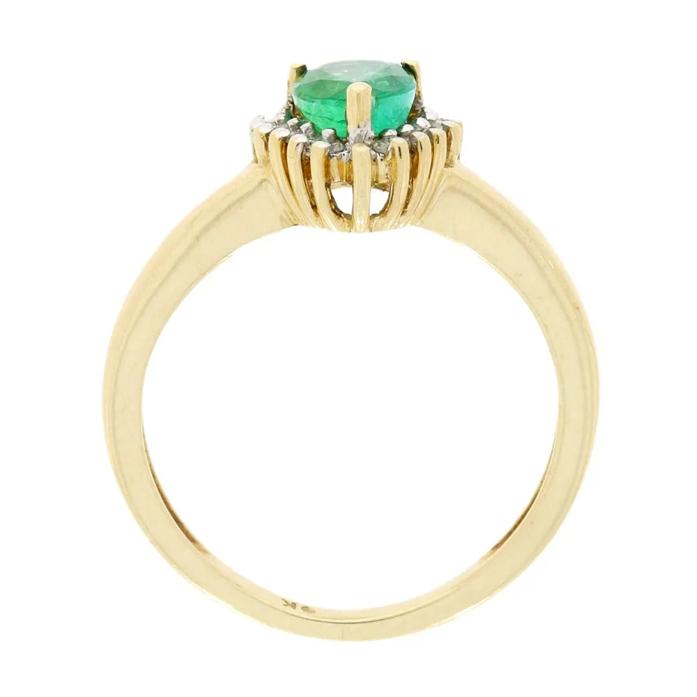 Pre Owned 9ct Yellow Gold Emerald and Diamond Cluster Ring