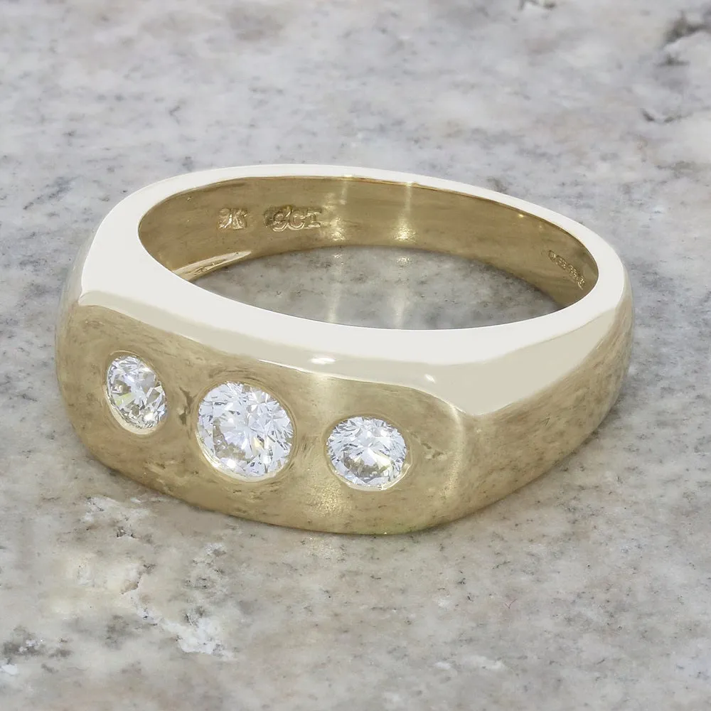 Pre Owned 9ct Yellow Gold Mens Diamond Three Stone Ring
