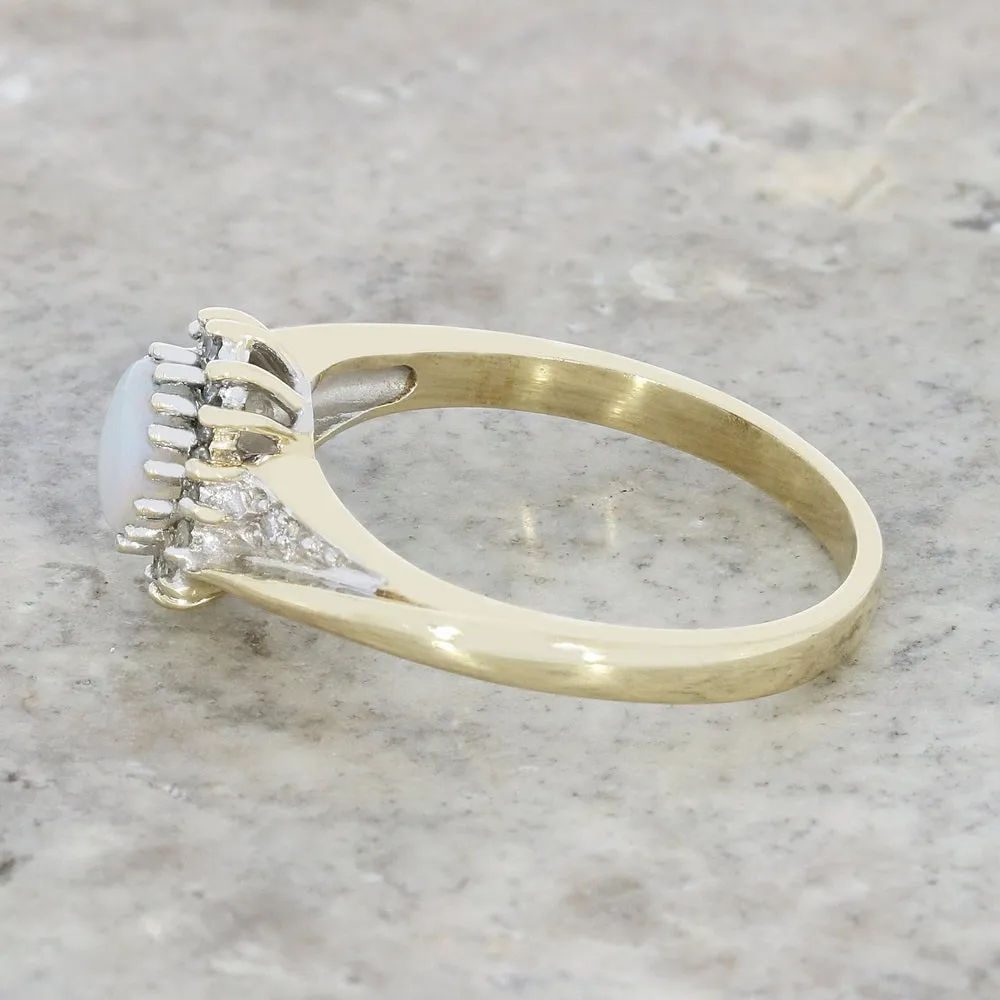 Pre Owned 9ct Yellow Gold Opal and Diamond Cluster Ring