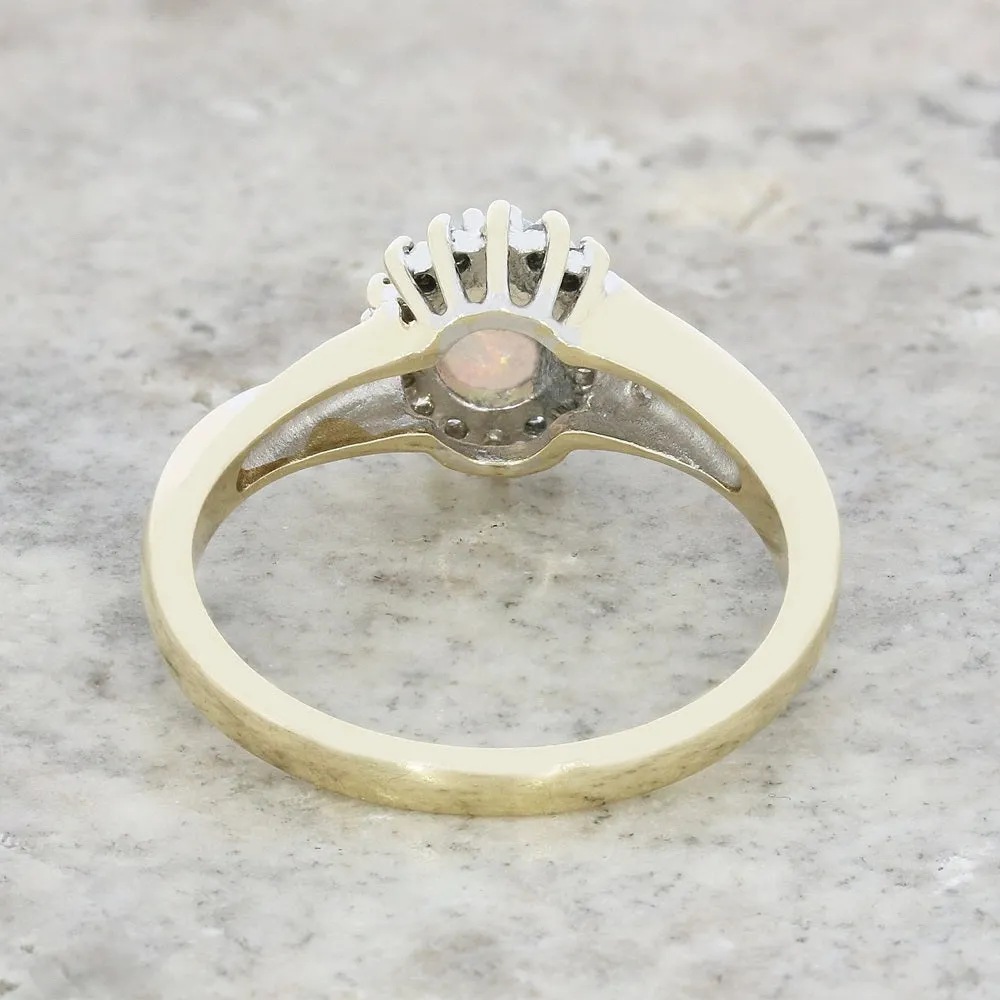 Pre Owned 9ct Yellow Gold Opal and Diamond Cluster Ring