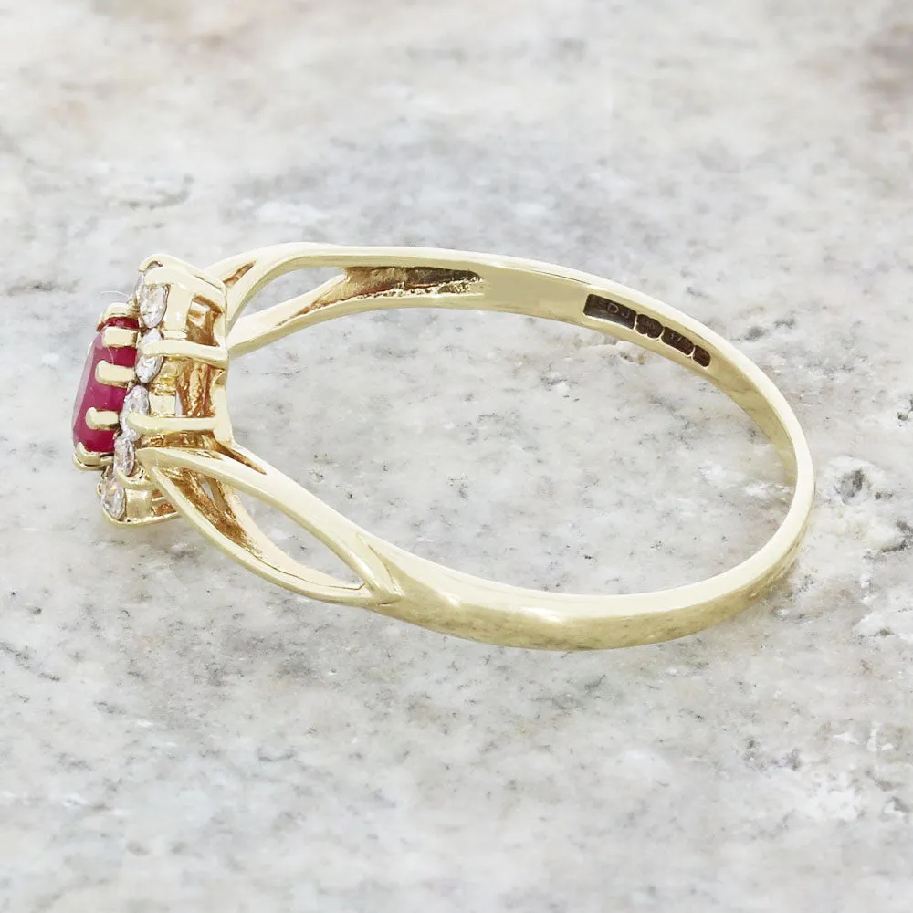Pre Owned 9ct Yellow Gold Ruby and Cubic Zirconia Cluster Ring