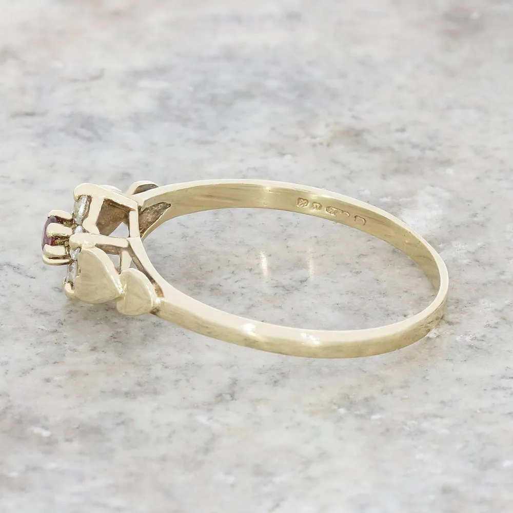 Pre Owned 9ct Yellow Gold Ruby and Cubic Zirconia Cluster Ring