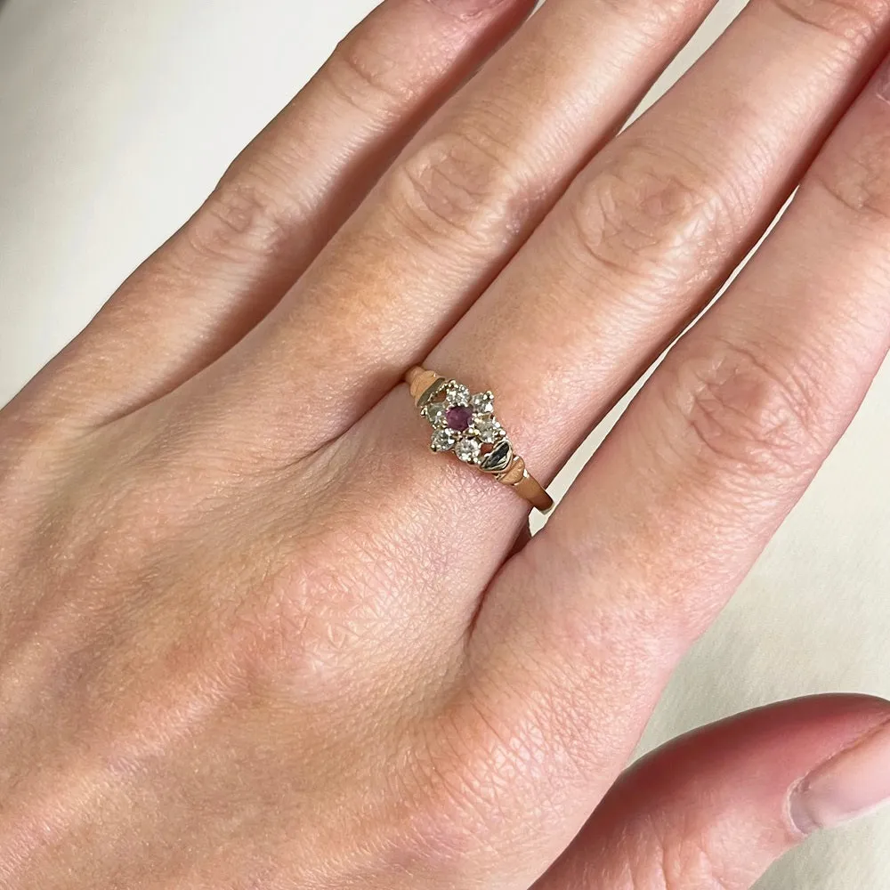 Pre Owned 9ct Yellow Gold Ruby and Cubic Zirconia Cluster Ring