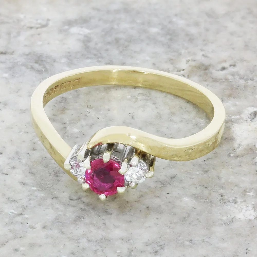 Pre Owned 9ct Yellow Gold Ruby and Diamond Dress Ring