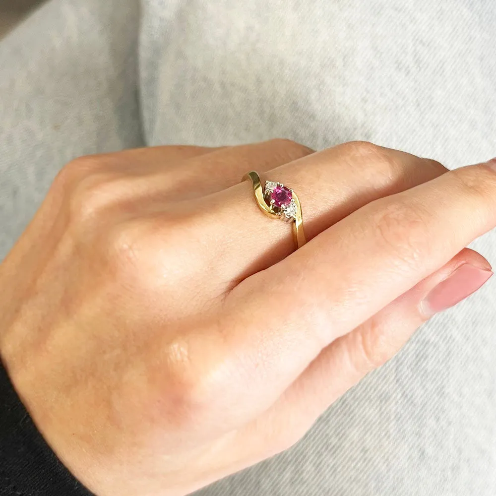 Pre Owned 9ct Yellow Gold Ruby and Diamond Dress Ring