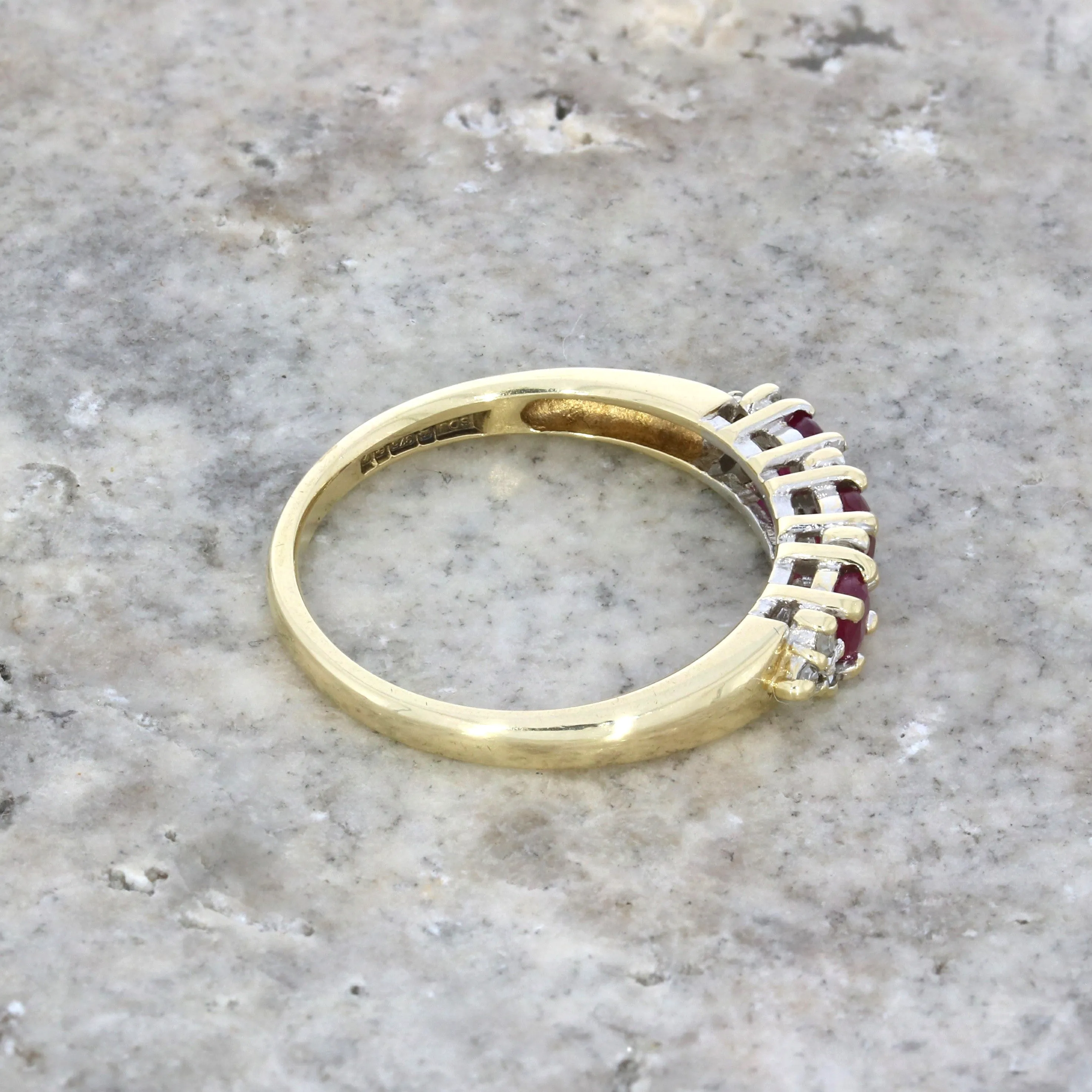 Pre Owned 9ct Yellow Gold Ruby and Diamond Half Eternity Ring