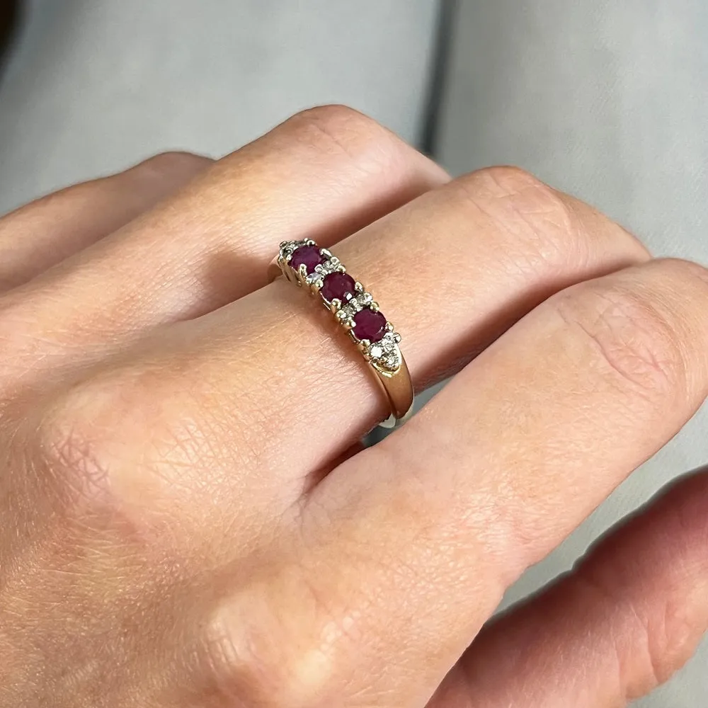Pre Owned 9ct Yellow Gold Ruby and Diamond Half Eternity Ring