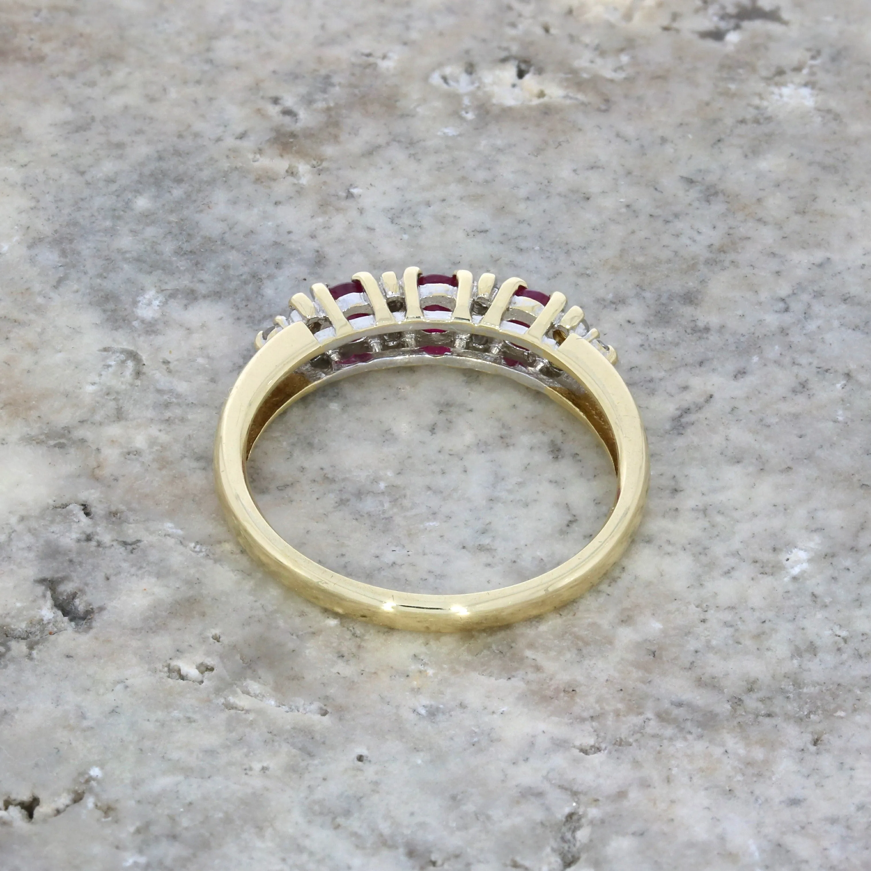 Pre Owned 9ct Yellow Gold Ruby and Diamond Half Eternity Ring