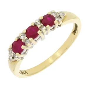 Pre Owned 9ct Yellow Gold Ruby and Diamond Half Eternity Ring