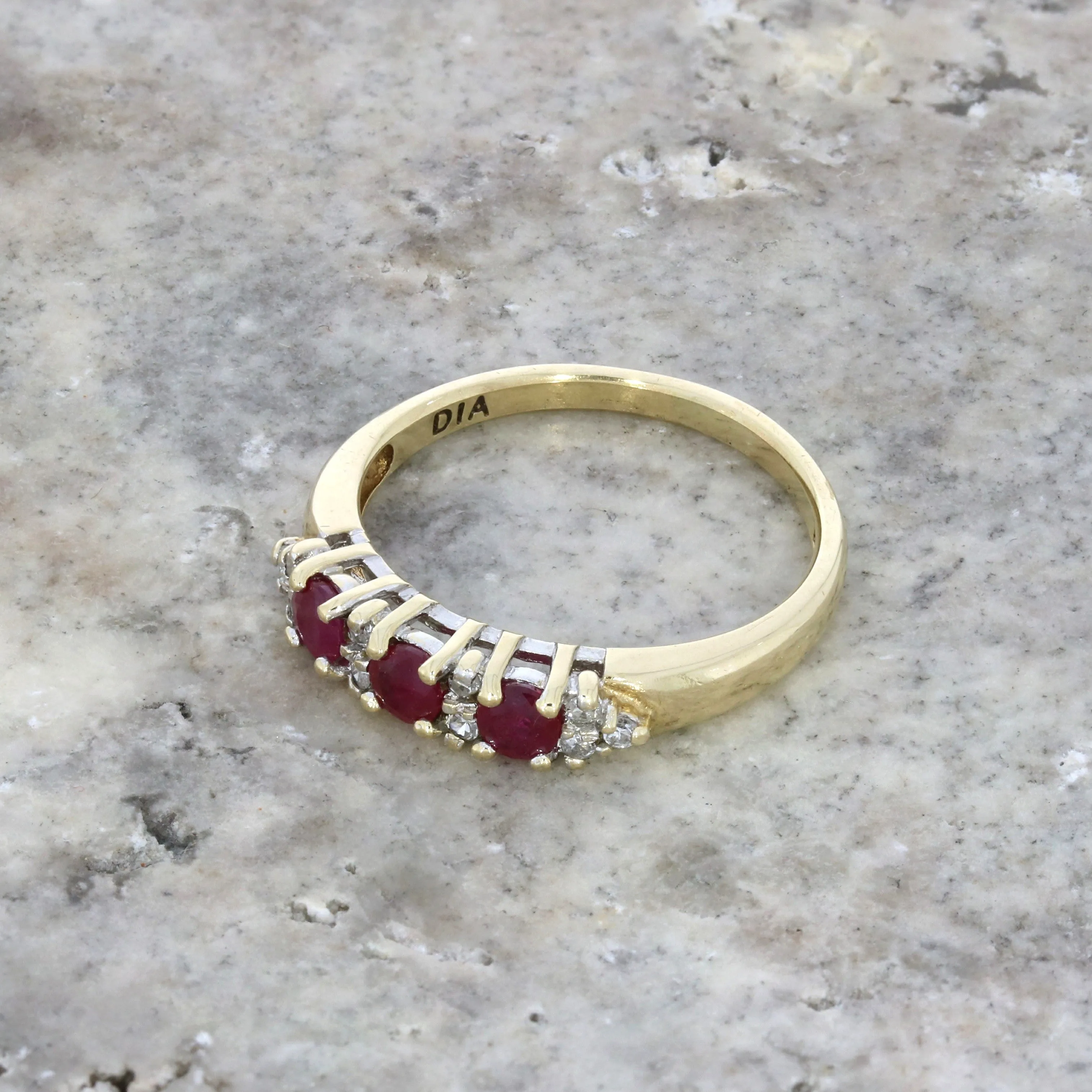 Pre Owned 9ct Yellow Gold Ruby and Diamond Half Eternity Ring