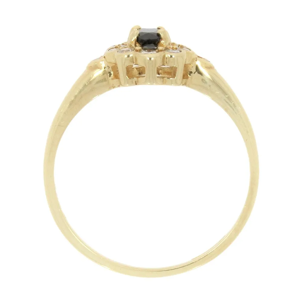 Pre Owned 9ct Yellow Gold Sapphire and 0.25cts Diamond Cluster Ring