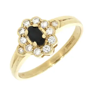 Pre Owned 9ct Yellow Gold Sapphire and 0.25cts Diamond Cluster Ring