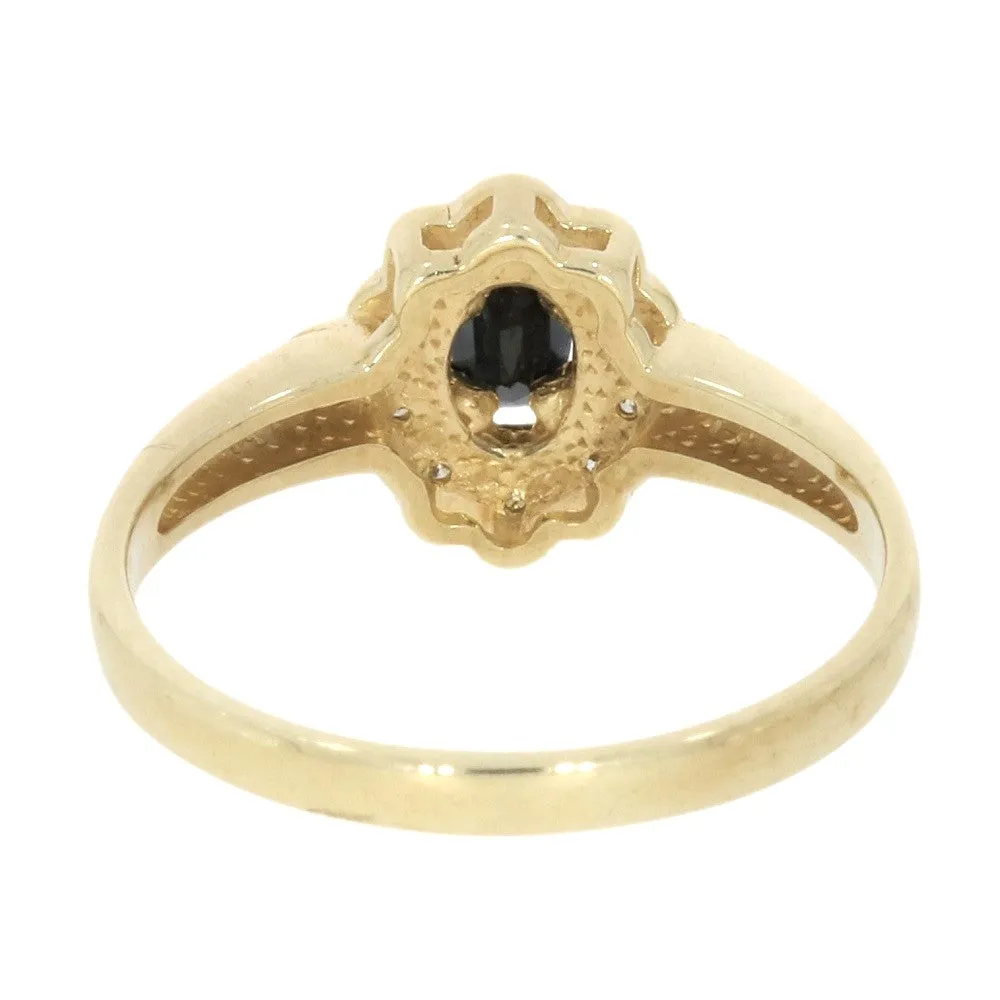 Pre Owned 9ct Yellow Gold Sapphire and 0.25cts Diamond Cluster Ring