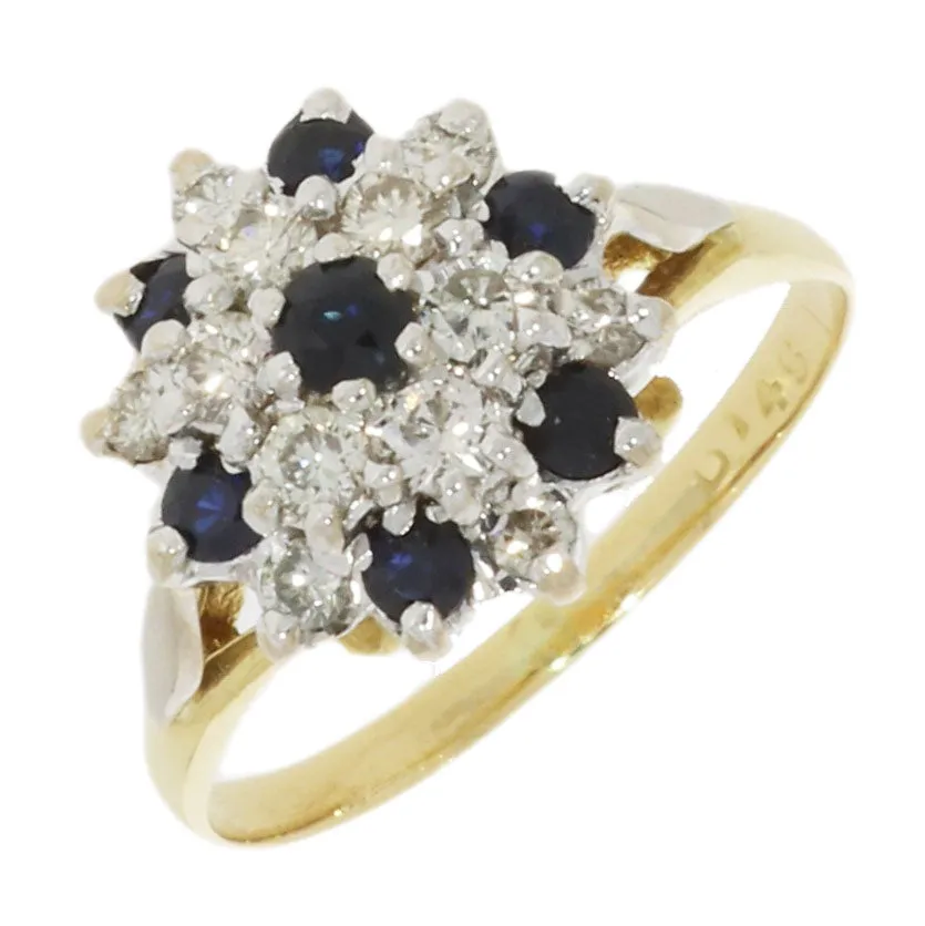 Pre Owned 9ct Yellow Gold Sapphire and 0.45cts Diamond Cluster Ring