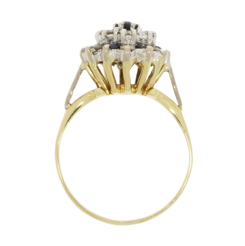 Pre Owned 9ct Yellow Gold Sapphire and 0.45cts Diamond Cluster Ring