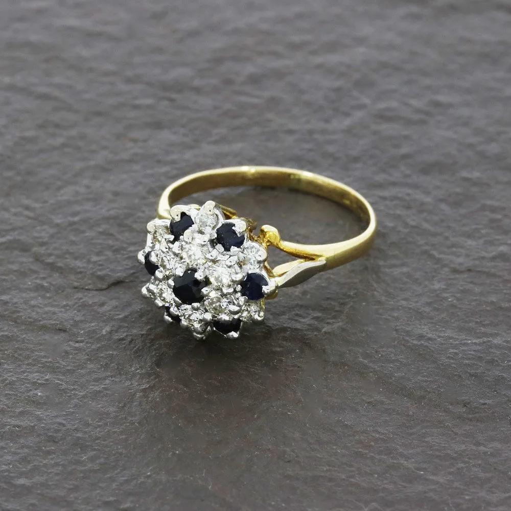 Pre Owned 9ct Yellow Gold Sapphire and 0.45cts Diamond Cluster Ring