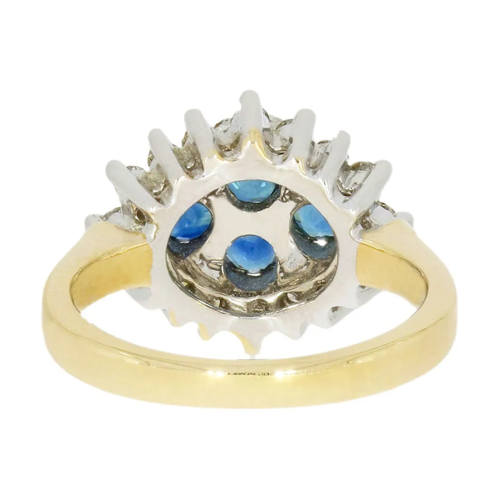 Pre Owned 9ct Yellow Gold Sapphire And 0.48cts Diamond Cluster Ring