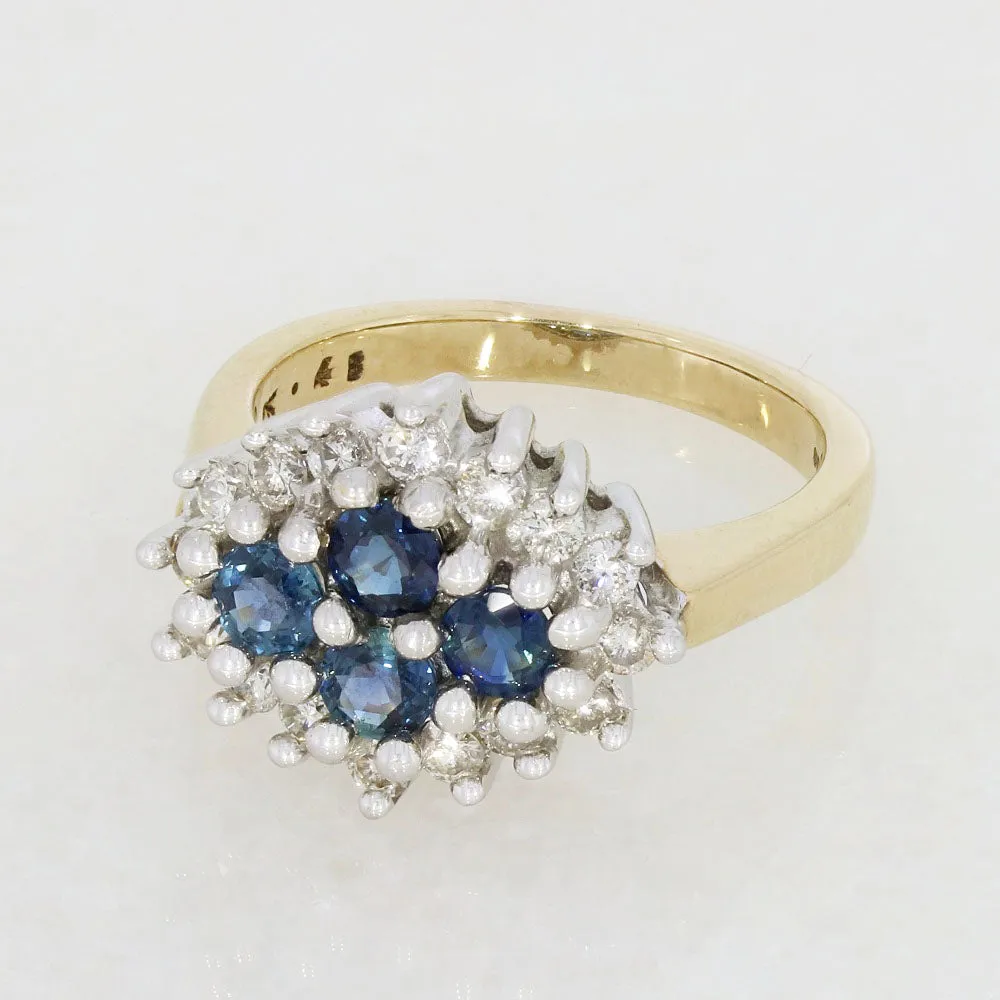 Pre Owned 9ct Yellow Gold Sapphire And 0.48cts Diamond Cluster Ring